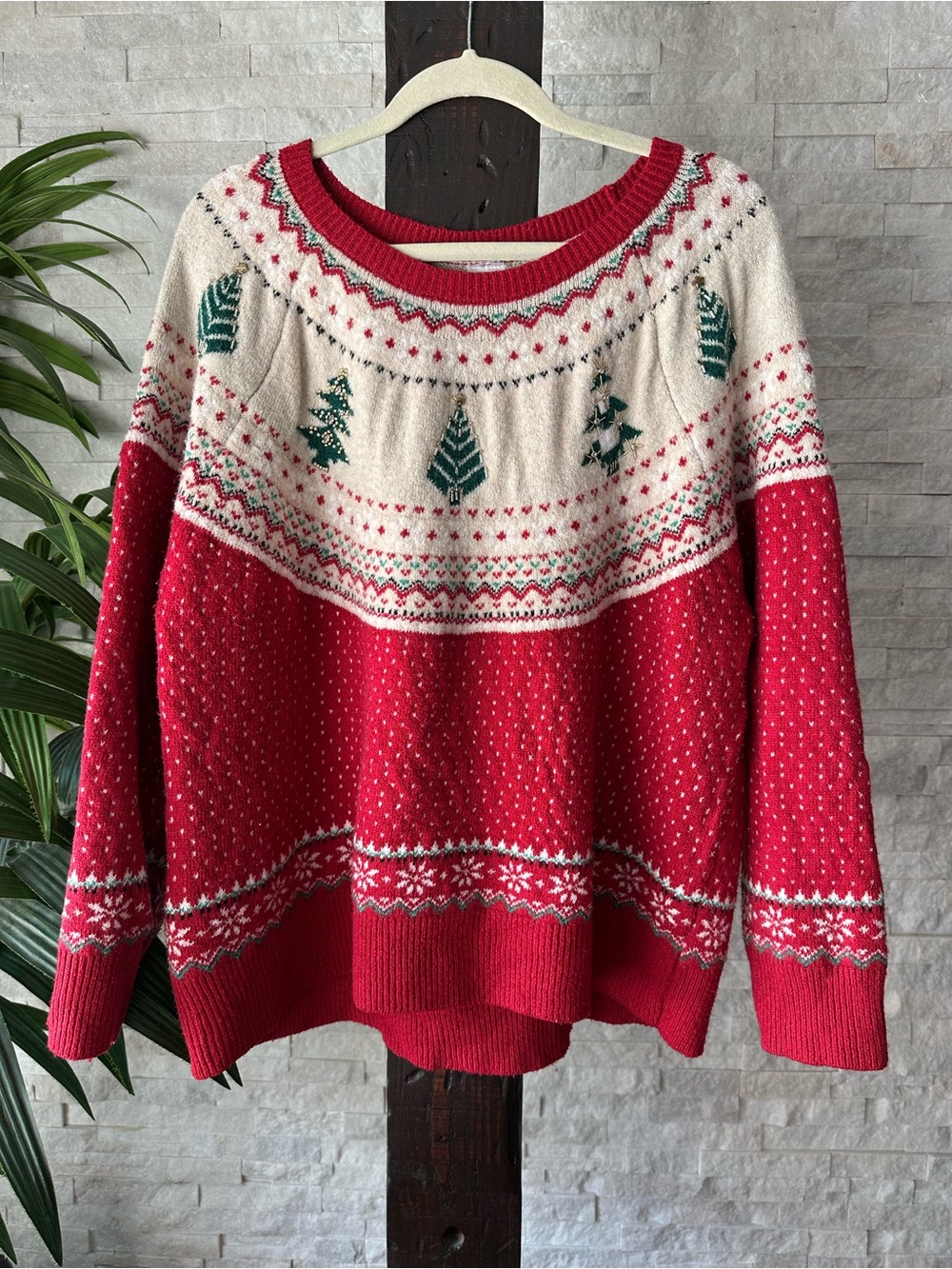 Holiday Time Red & Cream Holiday Christmas Fair Isle Sweater Size 3X